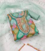 Women's multi unstitched heavy sequence organza dress material 