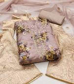 Women's rose gold unstitched hand work organza dress material