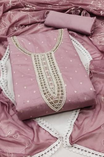 Women's light purple unstitched hand work modal cotton dress material 