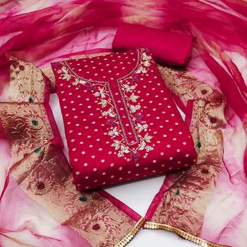 Women's pink hand work modal cotton dress material 1