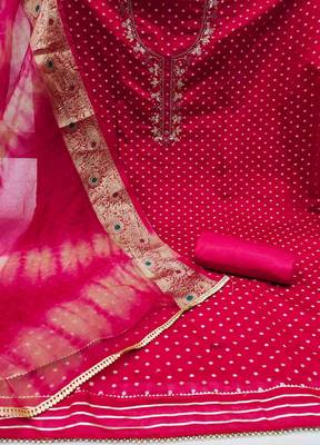 Women's pink hand work modal cotton dress material 2