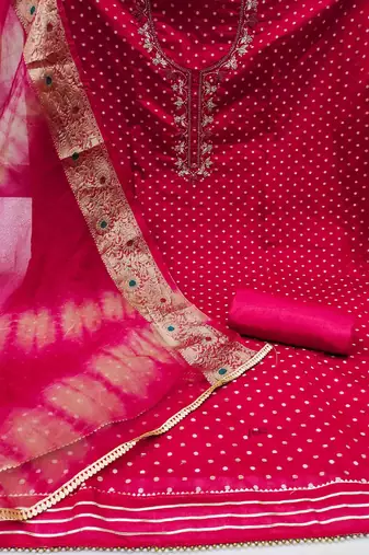 Women's pink hand work modal cotton dress material