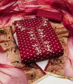 Women's magenta unstitched hand work modal cotton dress material 