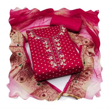 Women's pink hand work modal cotton dress material 3
