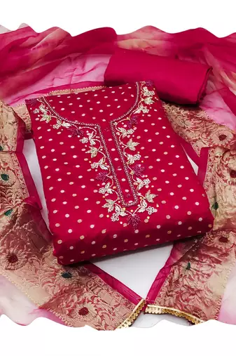 Women's pink hand work modal cotton dress material