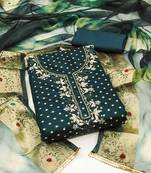 Women's dark green unstitched hand work modal cotton dress material