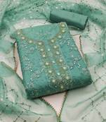 Women's sea green unstitched heavy sequence and hand work pure organza dress material 