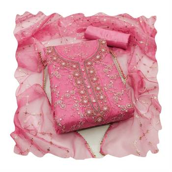 Women's pink heavy sequence and hand work pure organza dress material 2