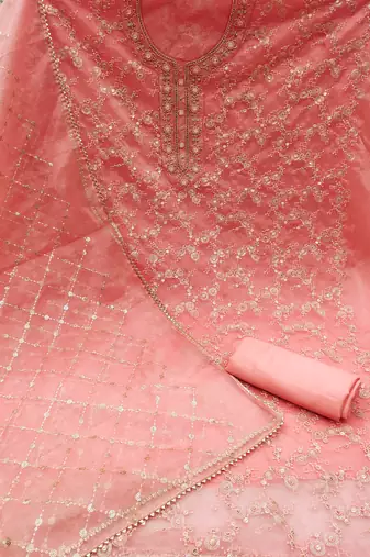 Women's peach heavy sequence and hand work pure organza dress material