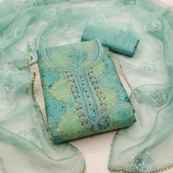 Women's multi heavy sequence and hand work pure organza dress material 1