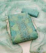 Women's multi heavy sequence and hand work pure organza dress material