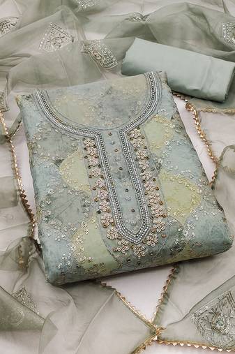 Women's multi unstitched heavy sequence and hand work pure organza dress material 