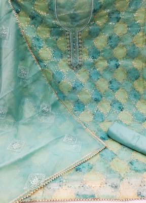 Women's multi heavy sequence and hand work pure organza dress material 2
