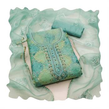 Women's multi heavy sequence and hand work pure organza dress material 3