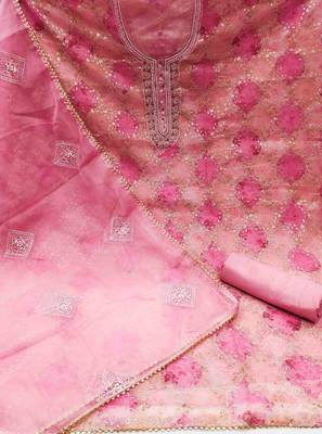 Women's multi heavy sequence and hand work pure organza dress material 2