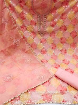 Women's multi heavy sequence and hand work pure organza dress material 2