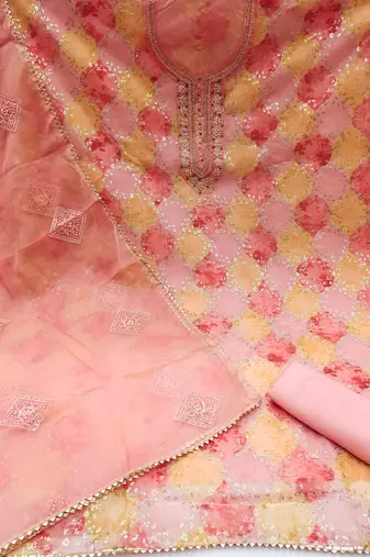 Women's multi heavy sequence and hand work pure organza dress material