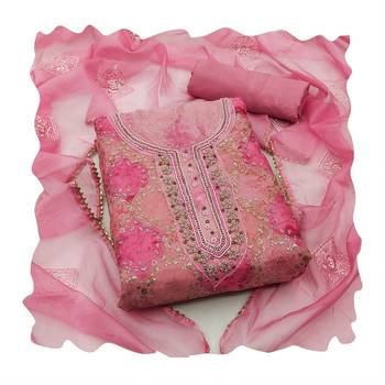 Women's multi heavy sequence and hand work pure organza dress material 3
