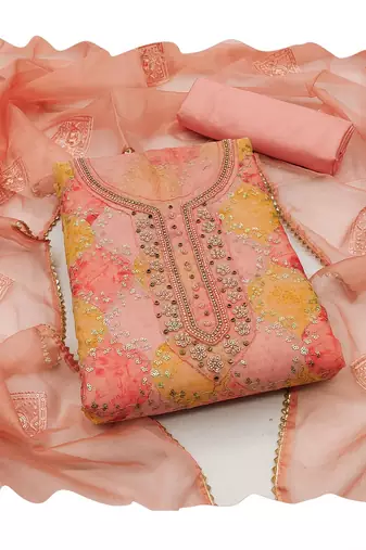 Women's multi heavy sequence and hand work pure organza dress material