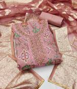 Women's pink unstitched handwork organza dress material
