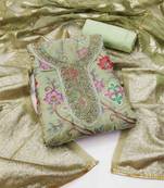 Women's pista green unstitched handwork organza dress material