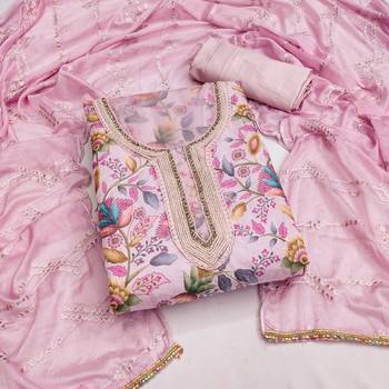 Women's baby pink handwork organza dress material 1