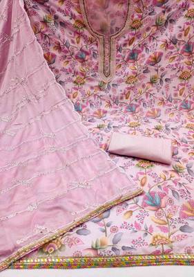 Women's baby pink handwork organza dress material 2