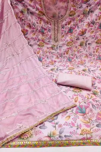 Women's baby pink handwork organza dress material