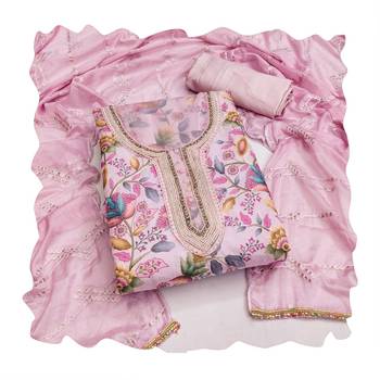 Women's baby pink handwork organza dress material 3