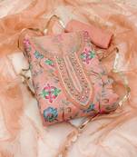 Women's peach unstitched thread work organza dress material