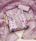 Women's light purple thread work organza dress material