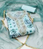 Women's light blue unstitched thread work organza dress material