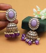 Purple color big jhumka kundan earrings