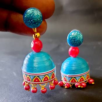 Quilled jhumkas with resin stud earrings 10 2