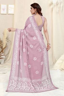 Pink Batik printed Chiffon casual wear saree 2