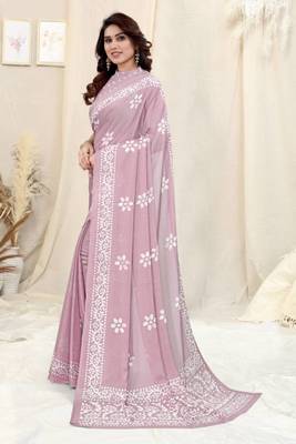 Pink Batik printed Chiffon casual wear saree 3