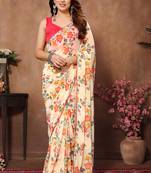 Cream Colour Ready To Wear Georgette Fabric Saree WITH UN-STITCHED BLOUSE