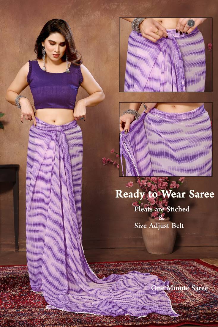 Purple Colour Ready To Wear Georgette Fabric Saree WITH UN-STITCHED BLOUSE