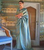 Blue Kumbhi silk bland Kanjivaram style festive wear zari border saree with Blouse