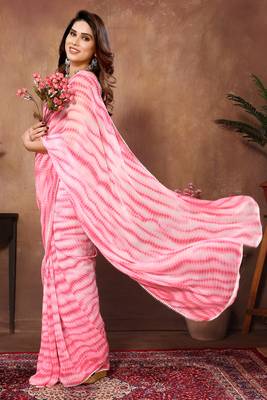 Pink Colour Ready To Wear Georgette Fabric Saree WITH UN-STITCHED BLOUSE 3