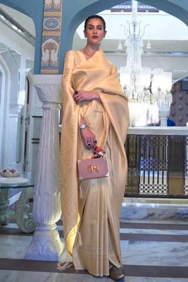Cream Kumbhi silk bland Kanjivaram style festive wear zari border saree with Blouse 1