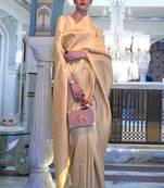 Cream Kumbhi silk bland Kanjivaram style festive wear zari border saree with Blouse