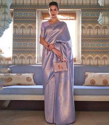 Lavender Kumbhi silk bland Kanjivaram style festive wear zari border saree with Blouse