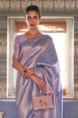 Lavender Kumbhi silk bland Kanjivaram style festive wear zari border saree with Blouse 2