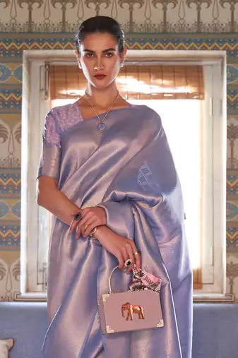Lavender Kumbhi silk bland Kanjivaram style festive wear zari border saree with Blouse