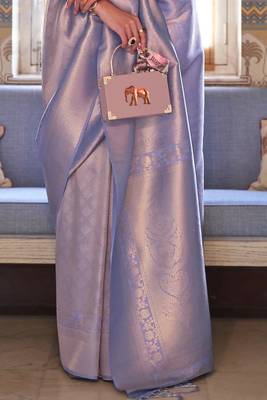 Lavender Kumbhi silk bland Kanjivaram style festive wear zari border saree with Blouse 4