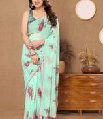 Firoji Colour Ready To Wear Georgette Fabric Saree WITH UN-STITCHED BLOUSE
