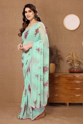 Firoji Colour Ready To Wear Georgette Fabric Saree WITH UN-STITCHED BLOUSE 2