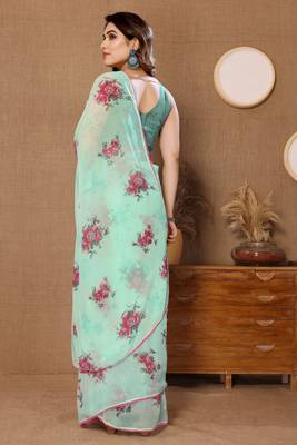 Firoji Colour Ready To Wear Georgette Fabric Saree WITH UN-STITCHED BLOUSE 3