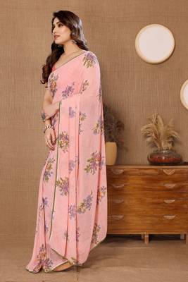 Peach Colour Ready To Wear Georgette Fabric Saree WITH UN-STITCHED BLOUSE 2